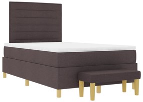 Cama Box com Colchão e Banco Marrom Escuro 120x190 cm Tecido