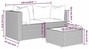 3 pcs conjunto lounge jardim c/ almofadões vime PE castanho