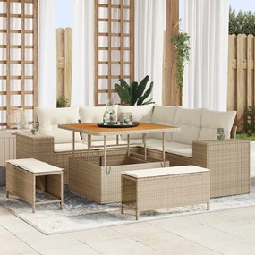 Conjunto de Sofá de Jardim com Almofadas de 8 Peças Bege em Vime de Acácia