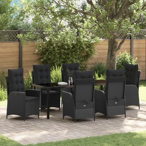 Conjunto de Jantar de Jardim com Almofadas 7 Peças Preto Vime PE