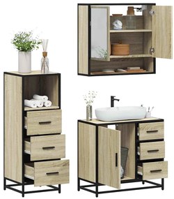 vidaXL 3 pcs conj. móveis casa banho derivados madeira carvalho sonoma