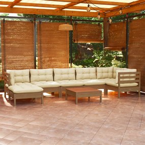 vidaXL 8pcs conj lounge jardim c/ almofadões pinho maciço castanho-mel