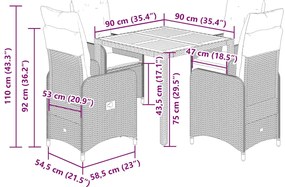 5 pcs conjunto de bistrô para jardim c/ almofadões vime PE bege