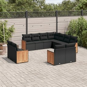 11 pcs conjunto sofás de jardim c/ almofadões vime PE preto