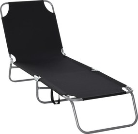 Outsunny Espreguiçadeira de Jardim Dobrável com Encosto Ajustável em 5 Posições Suporta até 120 kg para Exterior 187x55x24 cm Preto | Aosom Portugal