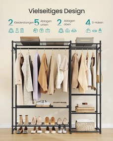 Guarda roupa aberto 30 x 124,8 x 157,1 cm com 7 prateleiras e 2 varões para cabides Preto