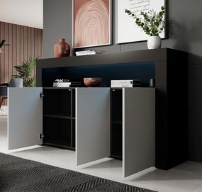 Aparador 'Alays' com Luzes LED - Preto e Branco Mate - 155x91,5x37 cm