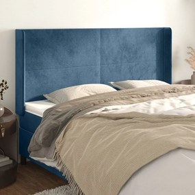 Cabeceira cama c/ abas veludo 203x16x118/128 cm azul-escuro