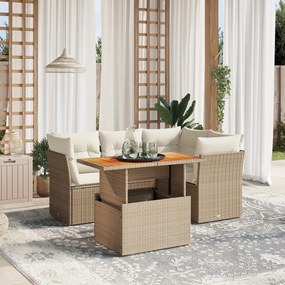 5 pcs conjunto de sofás p/ jardim com almofadões vime PE bege