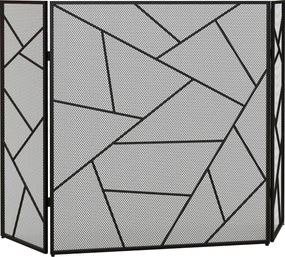 Resguardo de Lareira Dobrável de 3 Painéis, 135 x 1,2 x 85 cm, Proteção Contra Faíscas, Preto