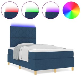 Cama Box Spring com Colchão &amp; LED Azul 120x200 cm Tecido