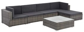 6 pcs conjunto lounge de jardim c/ almofadões vime PE cinzento