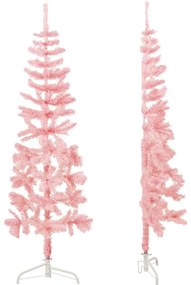 Meia árvore de Natal fina com suporte 150 cm rosa
