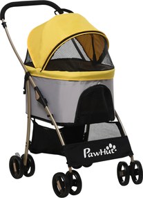 PawHut 2-em-1 Carrinho para Cães Trolley, dobrável, 1 cesto, 1 bolsa, 82 cm x 49,5 cm x 98 cm, Amarelo | Aosom Portugal
