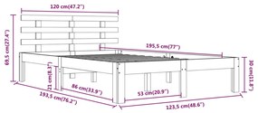 Estrutura cama pequena casal 120x190 cm pinho maciço branco