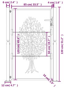 Portão de jardim 105x1300 cm aço corten design árvore