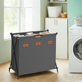 Cesto para roupa suja 135 litros com 3 compartimentos cinza ardósia