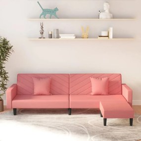 3081847 vidaXL Sofá-cama de 2 lugares c/ 2 almofadas/apoio pés veludo rosa