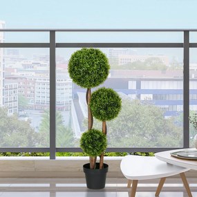 Árvore artificial de buxo altura 110 cm com 3 bolas de folhas de bambu, vaso incluído, para interior e exterior, verde