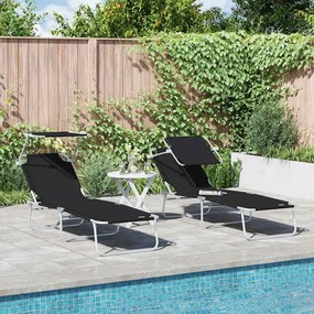 vidaXL Espreguiçadeira 2-pessoa 2 pcs Preto 58 x 188 x 77cm tecido
