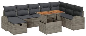 Conjunto de Sofá de Jardim com 9 peças e almofadas cinzas em rattan de