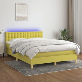 vidaXL Cama box spring c/ colchão e LED 140x190 cm tecido verde
