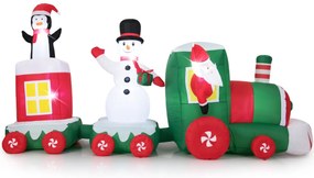 Comboio insuflável natal 350 cm com boneco de neve pinguim, caixa de presente e luzes LED, decoração gigante para exterior, festas no pátio ou relvado