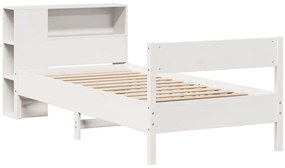 Cama com estante sem colchão 75x190 cm pinho maciço branco