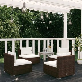 vidaXL 4 pcs conjunto lounge jardim c/ almofadões vime PE castanho
