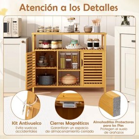 Armário de Cozinha de bambu com 2 portas e prateleiras para cozinha sala de estar 100 x 35 x 80 cm Natural