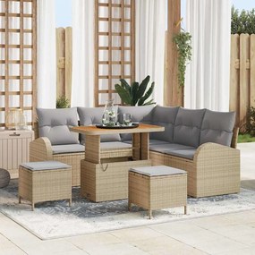 vidaXL Conjunto de Sofá de Jardim de 8 Peças com Almofadas Bege em Vime Acácia