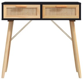Mesa consola 80x30x75 cm pinho maciço e vime natural preto