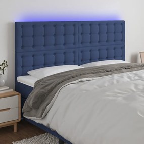 Cabeceira de cama c/ luzes LED tecido 200x5x118/128 cm azul