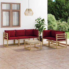 6 pcs conjunto lounge de jardim com almofadões vermelho tinto