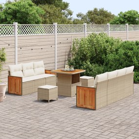 Conjunto de Sofá de Jardim vidaXL 10 Peças com Almofadas Bege Vime Pol