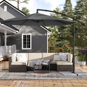 Guarda-sol jadim Ø 3 m proteção UV até UPF 50+com base quadrada (Pesos não incluidos) com manivela para abrir e fechar cinzento