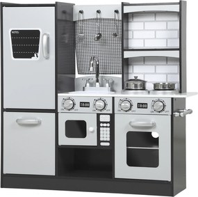 AIYAPLAY Cozinha de Brincar Infantil Cozinha de Madeira com Acessórios em Aço Inoxidável Micro-Ondas 81x27x79,7 cm Castanho Escuro | Aosom Portugal