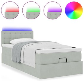 Estrutura cama otomana colchão 90x200 cm veludo cinzento claro