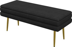 Banco com baú de arrumação 2 em 1, 100 x 37,5 x 42 cm assento com acabamento em veludo e pés em aço - preto e dourado