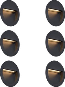 Conjunto de 6 lâmpadas de parede embutidas modernas pretas com LED IP65 - Gem