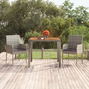 vidaXL Mesa de jardim com tampo de madeira 90x90x75 cm vime PE cinza