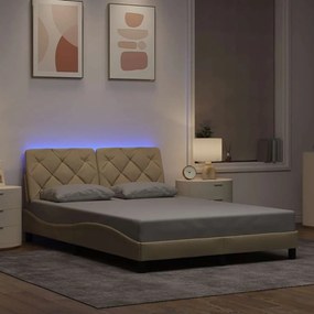 Estrutura de cama com LED sem colchão 140x190 cm tecido creme