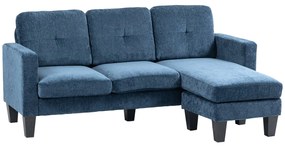 HOMCOM Sofá Chaise Longue Sofá em Forma de L Estofado em Poliéster Sofá de Canto Reversível 186x130x84 cm  Azul