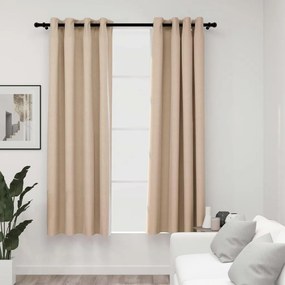 Cortinas opacas aspeto linho c/ ilhós 2 pcs 140x175 cm bege