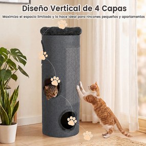 Arranhador para Gatos, 43 x 43 x 113 cm, 3 Grutas de Refúgio, Cinzento escuro