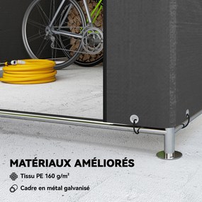 Abrigo de jardim em forma de tenda, impermeável, para arrumação, com porta enrolável e fecho de correr, 200 x 238 x 183 cm, cinzento escuro