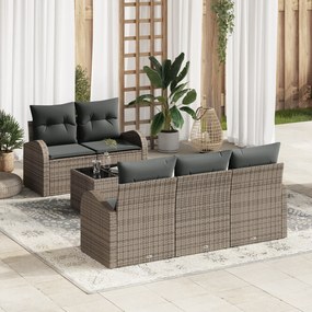 Conjunto de Sofá de Jardim de 6 Peças com Almofadas Cinza Rattan Polím