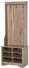 HOMCOM Móvel Cabide de Entrada com 3 Ganchos e 6 Compartimentos para Sapatos Armário de Entrada com Cabides 68,5x39,5x173cm Madeira