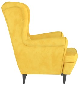 Poltrona em veludo amarelo mostarda