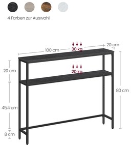 Mesa consola com 2 prateleiras 20 x 100 x 80 cm Cinzento antracite + Preto